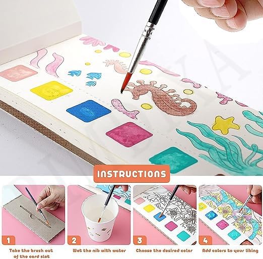 Reusable Watercolor Painting Book with Water Brush
