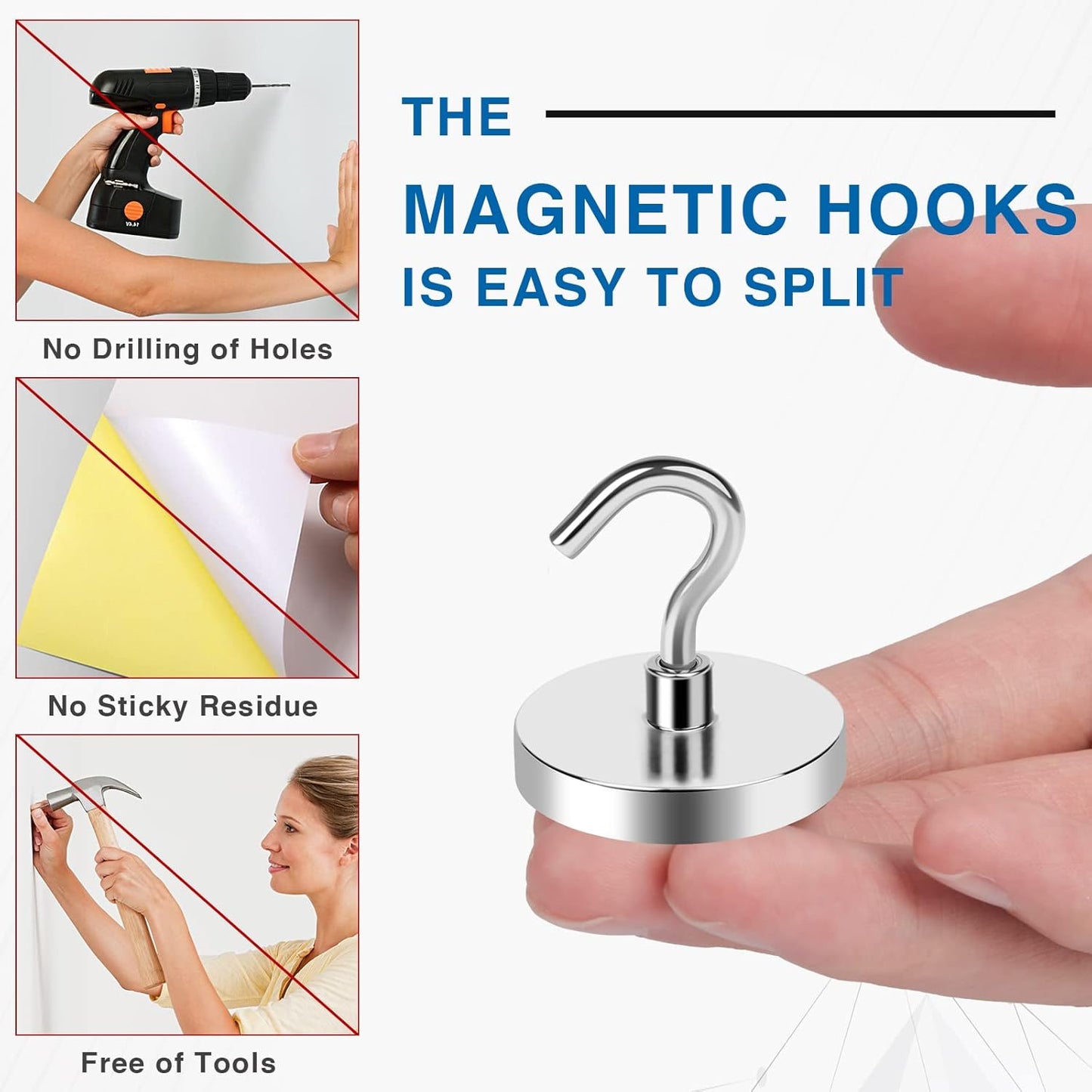 Steel Magnetic Hook �Rust-Resistant, Hanging for Fridge, Garage & Kitchen (Pack of 4)-.g