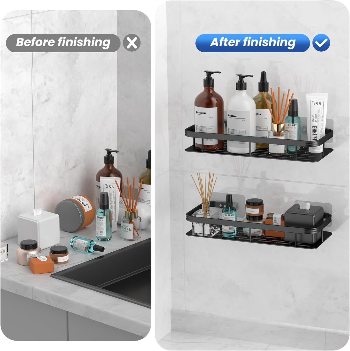 Premium Metal Home & Bathroom Wall Shelf Organiser, Black. -g