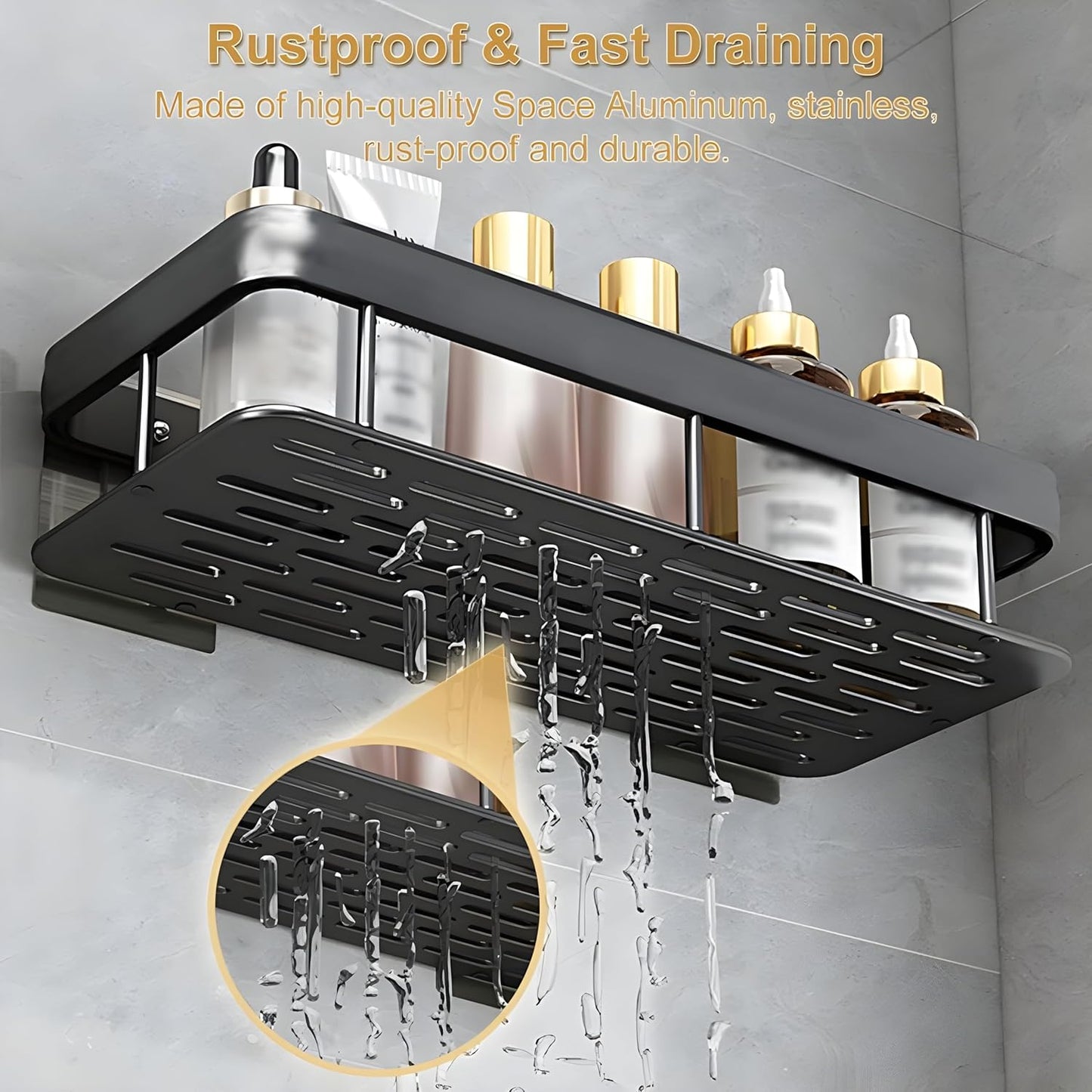 Premium Metal Home & Bathroom Wall Shelf Organiser, Black. -g
